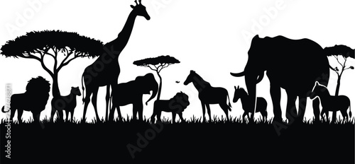 An African safari animal silhouette landscape scene photo