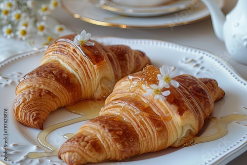 French Pastry Heaven: Soft-Focused Honey Decorations Brunch with Croissants