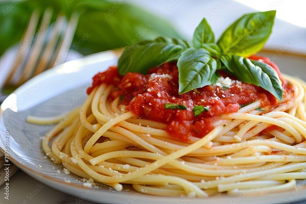 Masterpiece: The Art of Capturing Italian Spaghetti with Sauce and Basil Masterpiece: The Art of Capturing Italian Spaghetti with Sauce and Basil