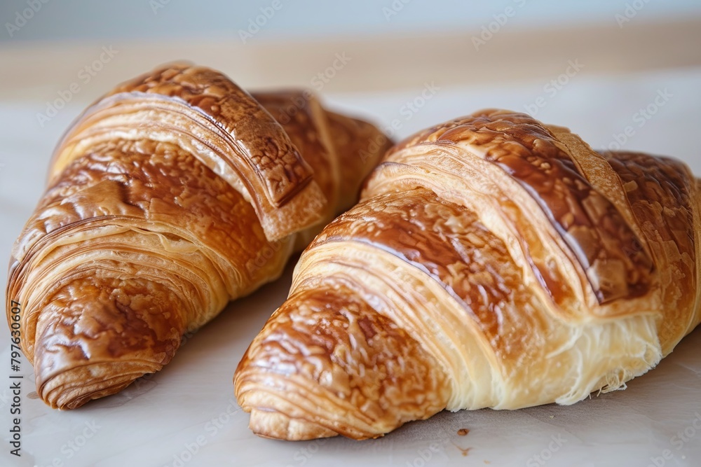 Golden Delectable Duo: Morning Delights of Fresh Croissants with Buttery Goodness