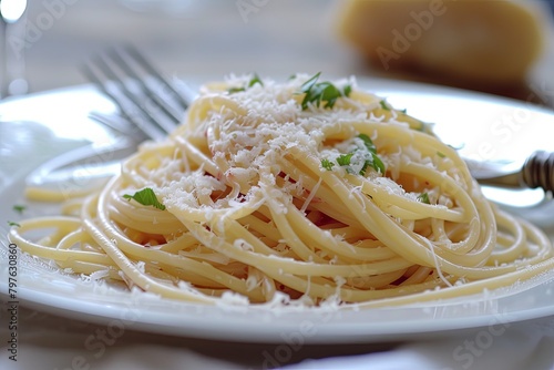 Enchanting Italian Dinner: Spaghetti Elegance with Fresh Ingredients in Warm Atmosphere