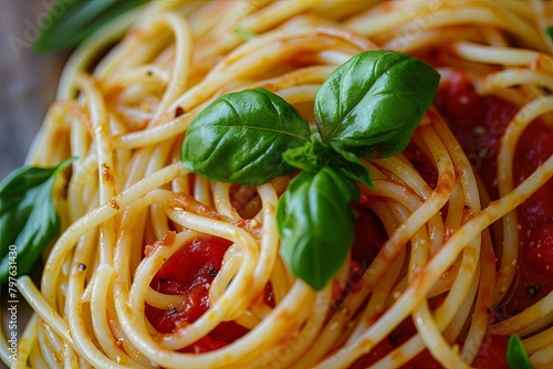 Savoring the Story: Capturing Spaghetti with Sauce and Basil in Vibrant Contrast