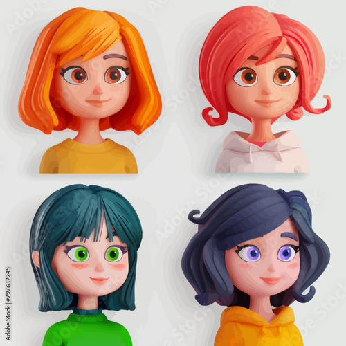 a group of four cartoon girls with different colored hair