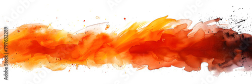 Orange and brown watercolor brush strokes artwork on transparent background.