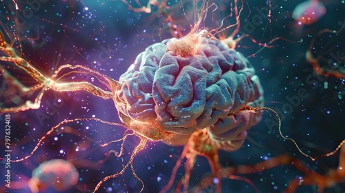 Brain with electrical impulses and neurons photo
