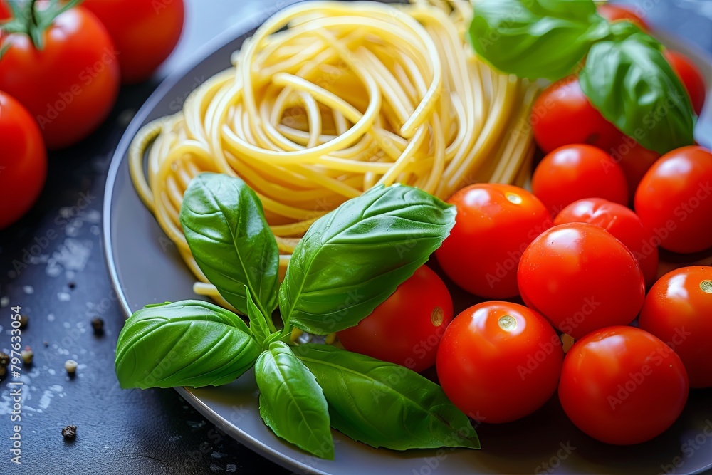 Spaghetti and Fresh Basil with Tomatoes: A Taste of Traditional Italian Harmony Spaghetti and Fresh Basil with Tomatoes: A Taste of Traditional Italian Harmony