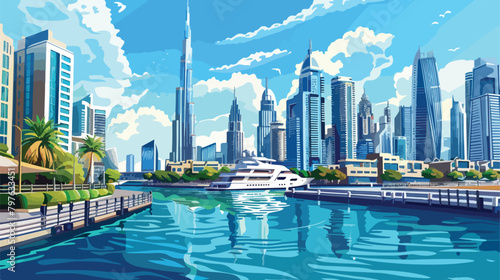 Dubai downtown with modern skyscrapers on the water c