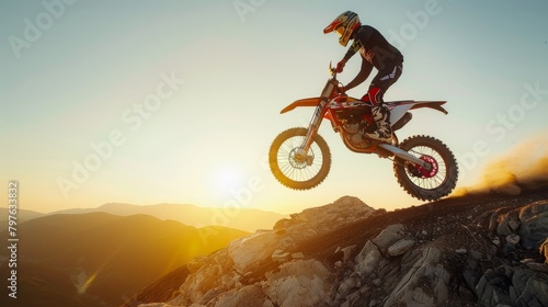 A man conquers rugged terrain on his dirt bike, riding up the side of a mountain with skill and determination