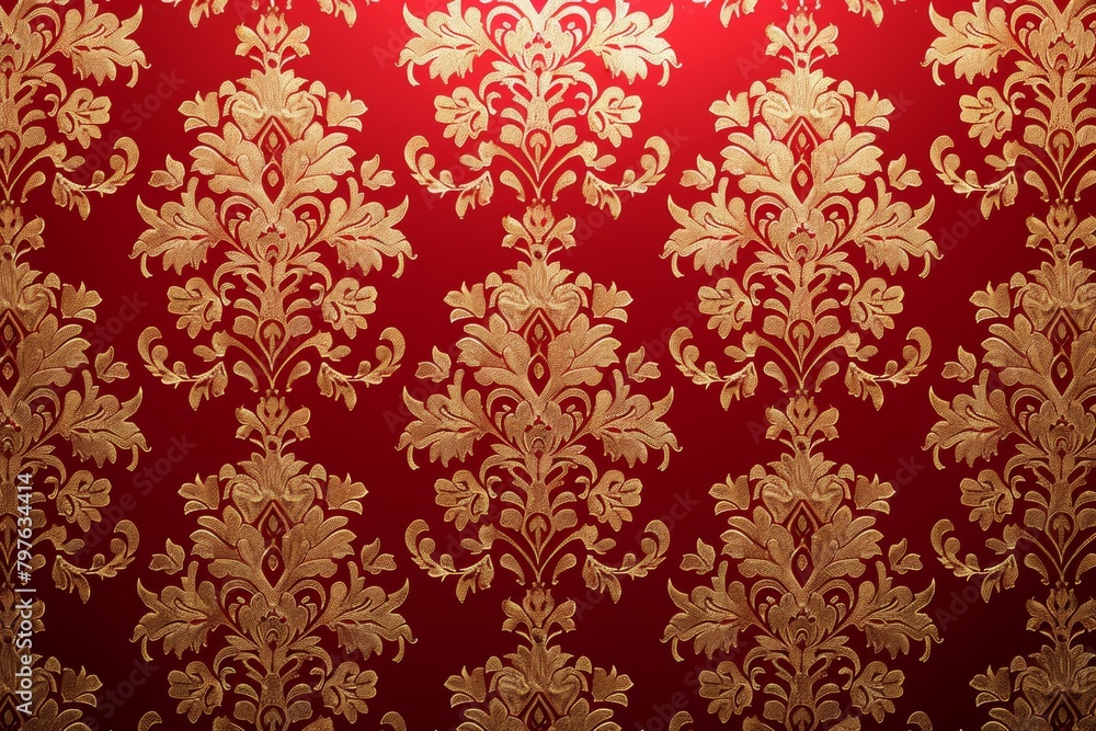 gold and red damask pattern with ornament gold and red damask pattern with ornament