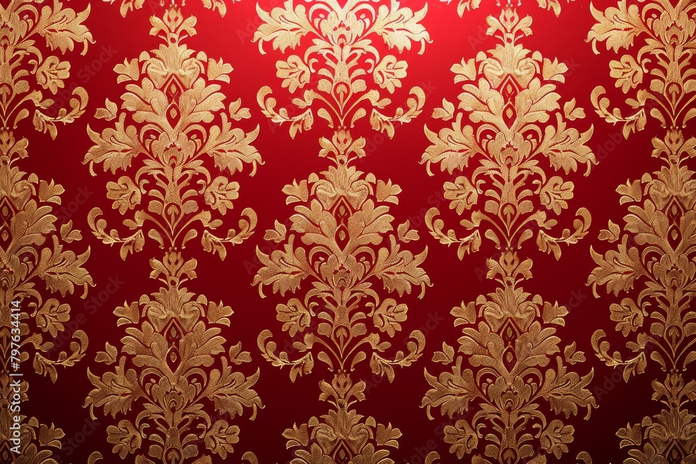 gold and red damask pattern with ornament