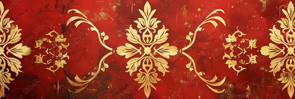 gold and red damask pattern with ornament gold and red damask pattern with ornament