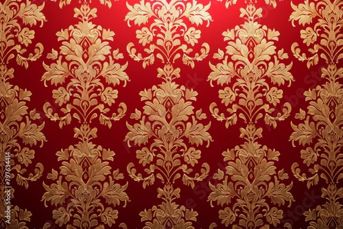 gold and red damask pattern with ornament © Jaemie
