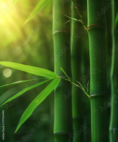 Close up of bamboo plant with sun in background