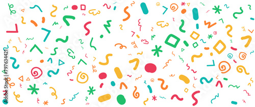 Colorful hand drawn style shapes abstract fun line doodle banner. Vector illustration for banner, background, pattern, brochure, cover, template, decoration, ads, prints, branding design