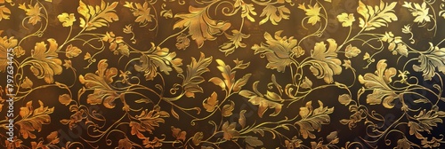 A splendid array of golden damask patterns spread over a chocolate brown canvas, evoking classic luxury.
