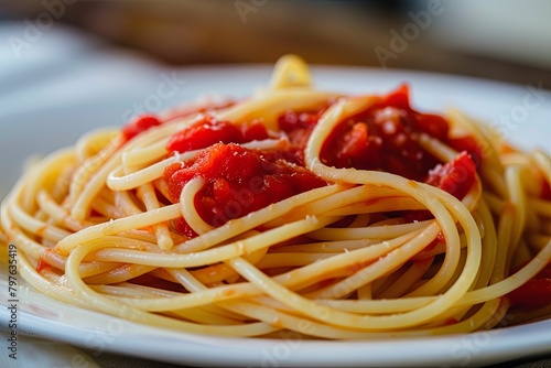 Golden Pasta Delight: Capturing The Lush Reds in Perfectly Plated Spaghetti with Tomato Sauce
