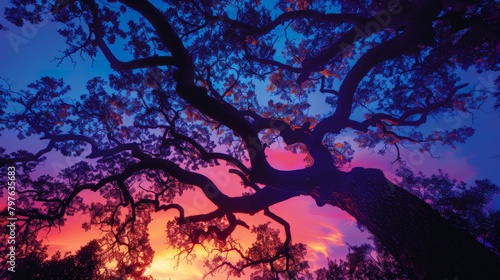 Sun setting behind majestic tree © BrandwayArt