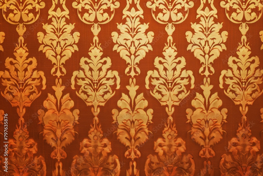Rich autumnal hues form a regal damask pattern, suitable for creating a warm and inviting atmosphere in any space.