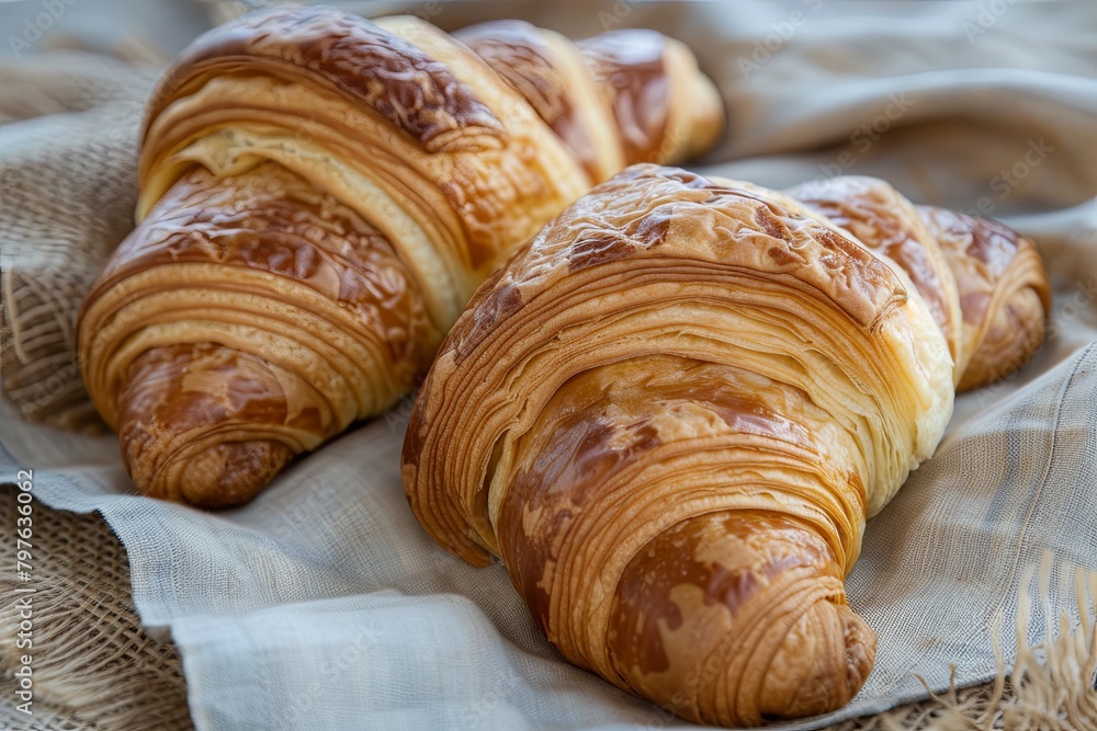 Twisted French Pastries: Capturing the Delicious Essence of Two Croissants in a Breakfast Photograph