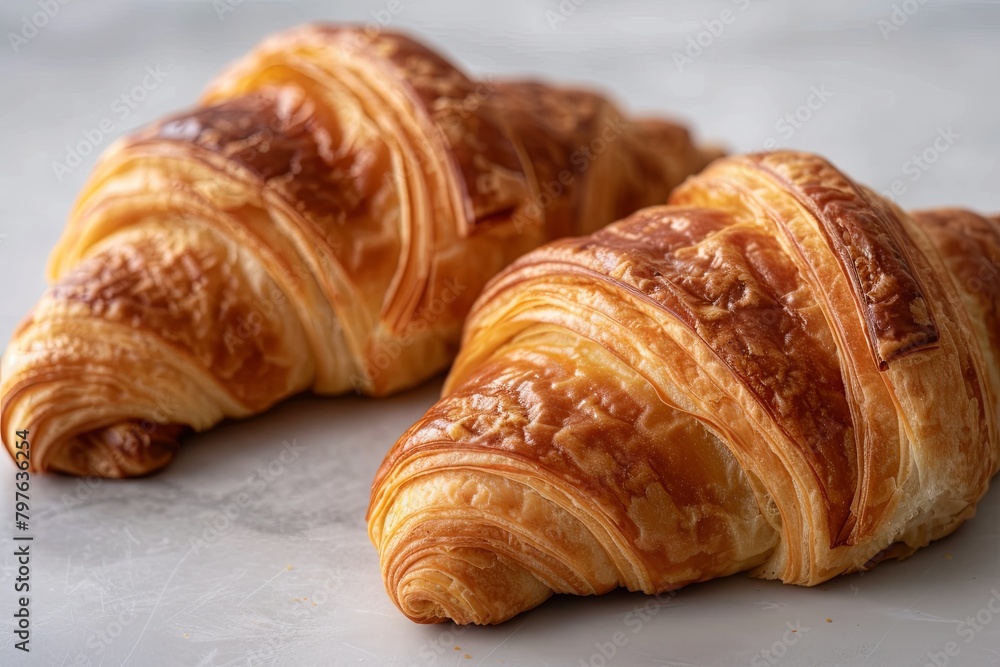 Delicious Twist: Two Croissants Focus Soft Butter Traditional French Pastry Snack