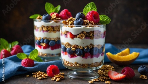 Obraz na płótnie A decadent fruit parfait layered with colorful berries w salonie