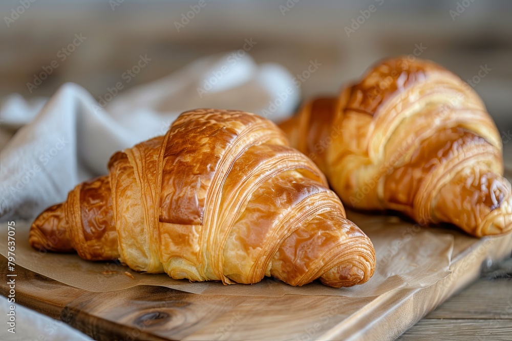 Golden Bakery Delights: Two Croissants Blending Tradition with Rustic Charm Golden Bakery Delights: Two Croissants Blending Tradition with Rustic Charm