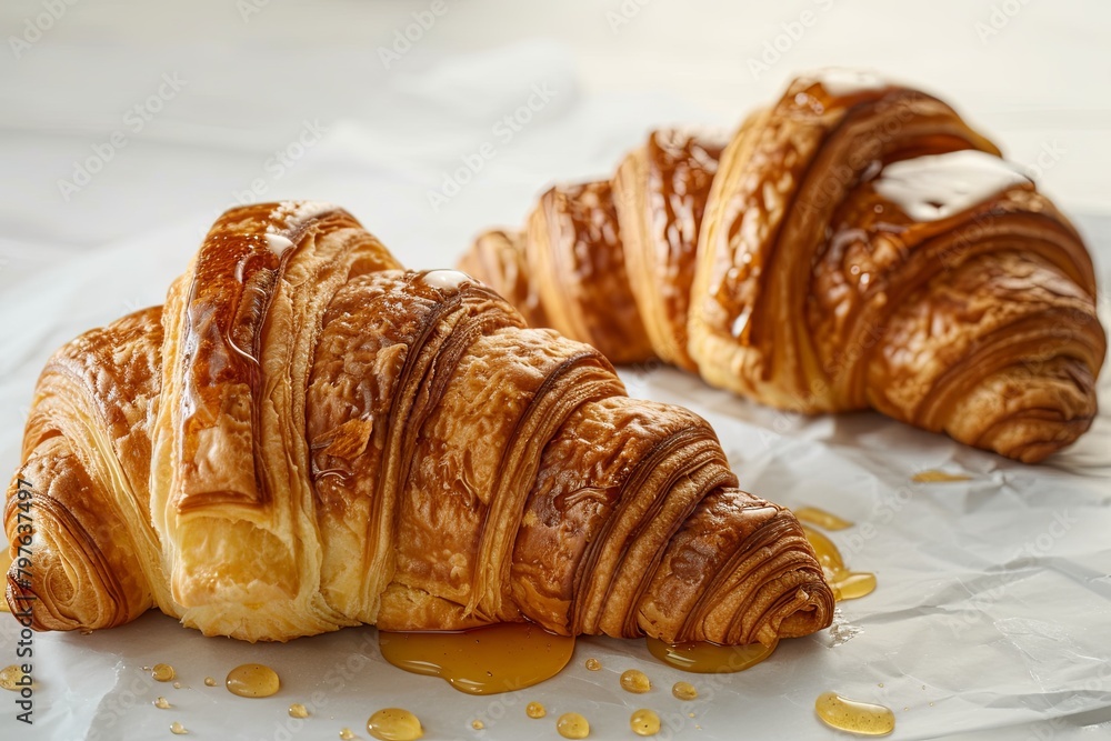Golden Crust Delights: Two Croissants with Honey - The Perfect Breakfast Combo
