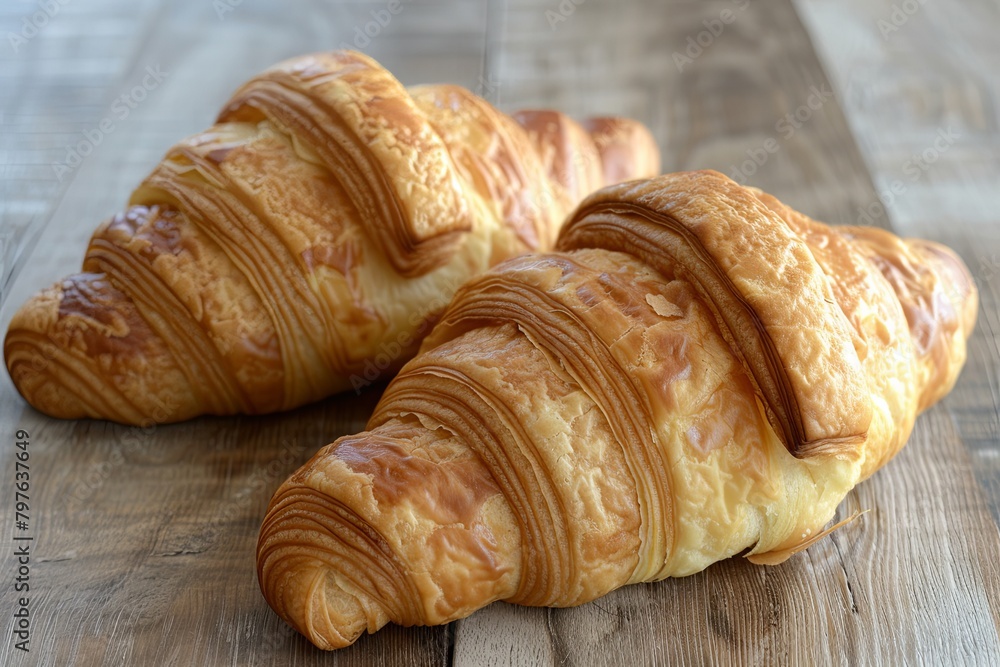 Croissant Duo Under Soft Focus: Homemade French Delight with a Crusty Edge
