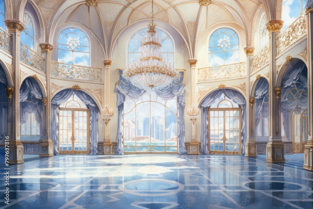 Empty royal ballroom architecture chandelier building. Empty royal ballroom architecture chandelier building.