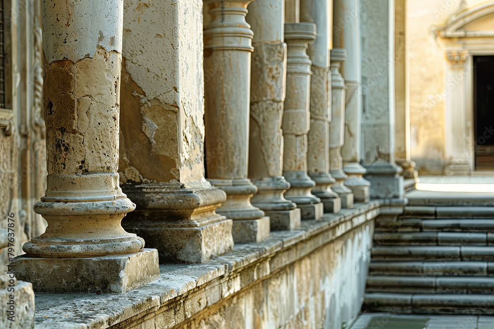 Stone colonnade and stairs detail. Classical pillars row in a building facade
Stone colonnade and stairs detail. Classical pillars row in a building facade