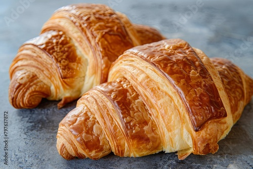 Golden Crust Delight: Two Freshly Baked Croissants - Visual and Culinary Breakfast