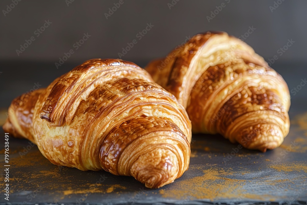 Golden French Delight: Two Croissants in Shades of Gold and Darkness