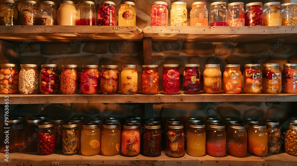 Rows of Homemade Preserves Grace the Kitchen Pantry, a Testament to Culinary Craftsmanship