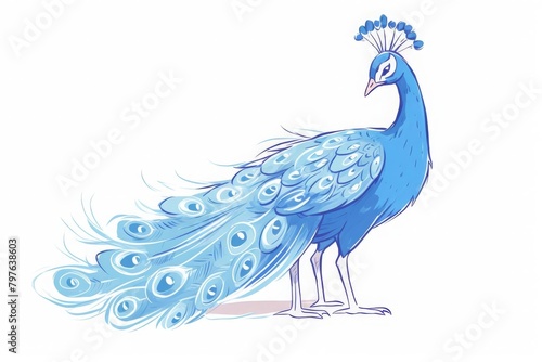blue peacock displaying feathers