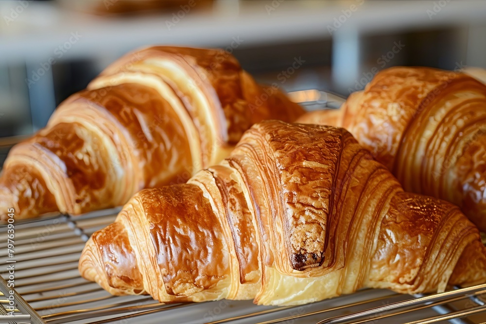 Crusty Golden Croissants: Two Indulging in the Warmth of Freshly Baked Bakery Art Crusty Golden Croissants: Two Indulging in the Warmth of Freshly Baked Bakery Art