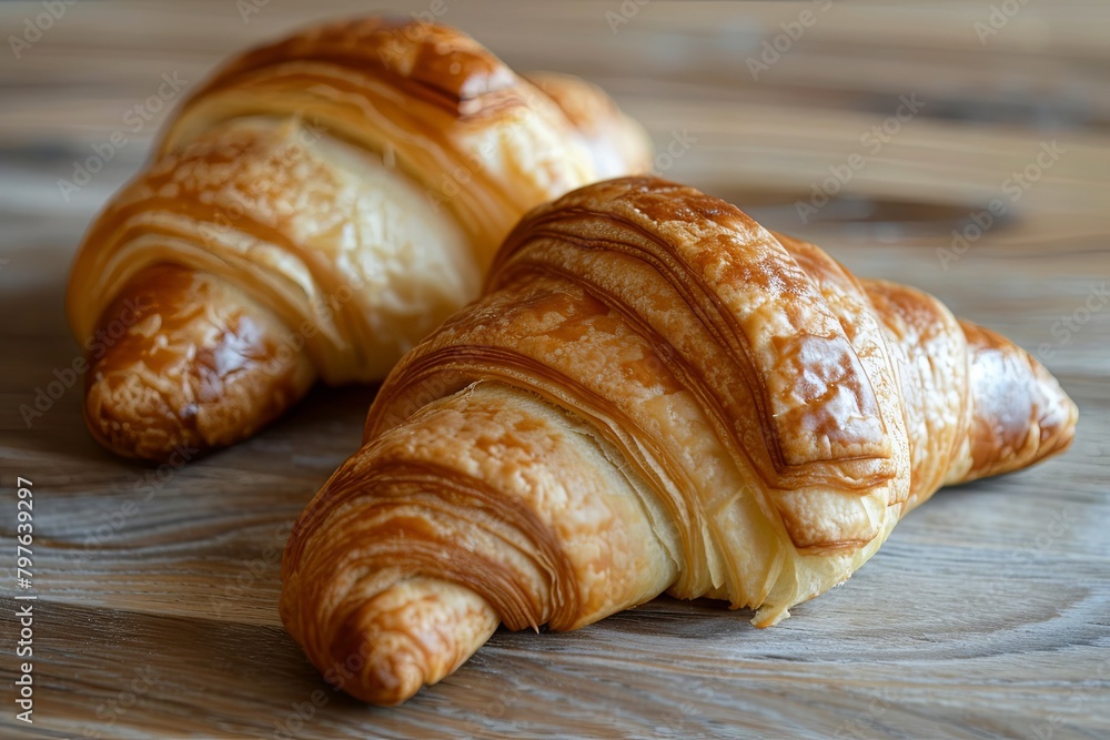 Crusty Edge Delight: Two Homamade Croissants Embracing Warmth Crusty Edge Delight: Two Homamade Croissants Embracing Warmth