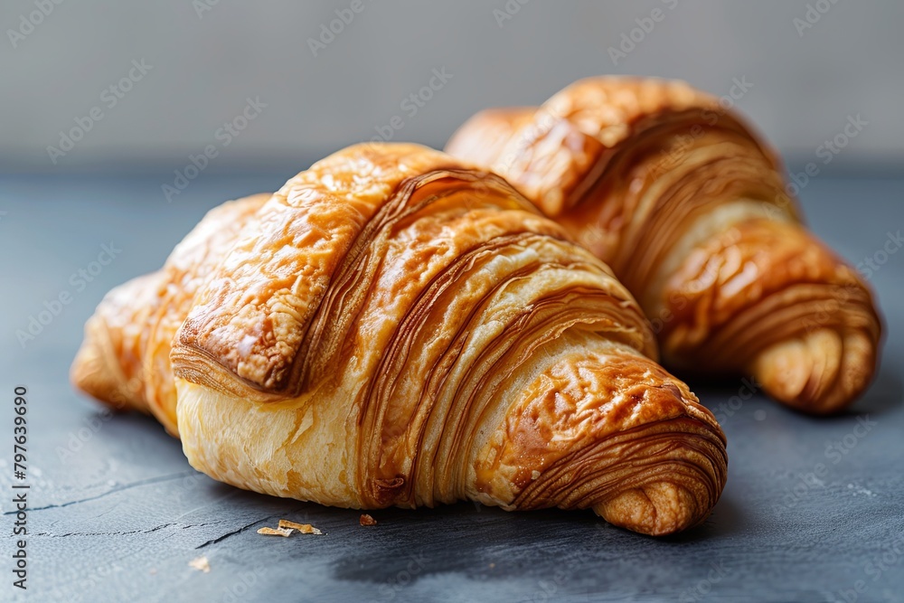 Golden Darkness: Homemade Delight - Two Crispy Croissants Photograph