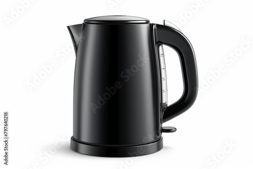 A compact electric kettle with a matte black finish and a translucent water level indicator isolated on a solid white background.