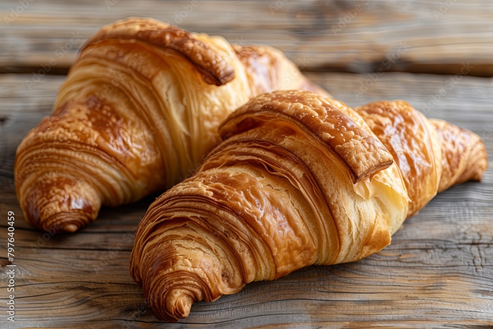 Delectable Duos:Twist on Traditional French Croissants - Bakery's Essence, Perfect Crust Composition for Breakfast Bliss