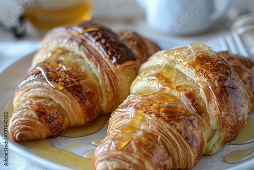 Crusty Croissants and Warm Honey Drizzle  Homemade Brunch Delight