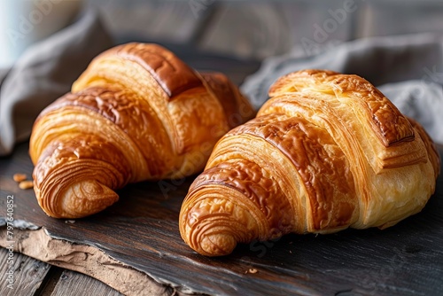 French Dessert Delight: Two Croissants on Dark Board