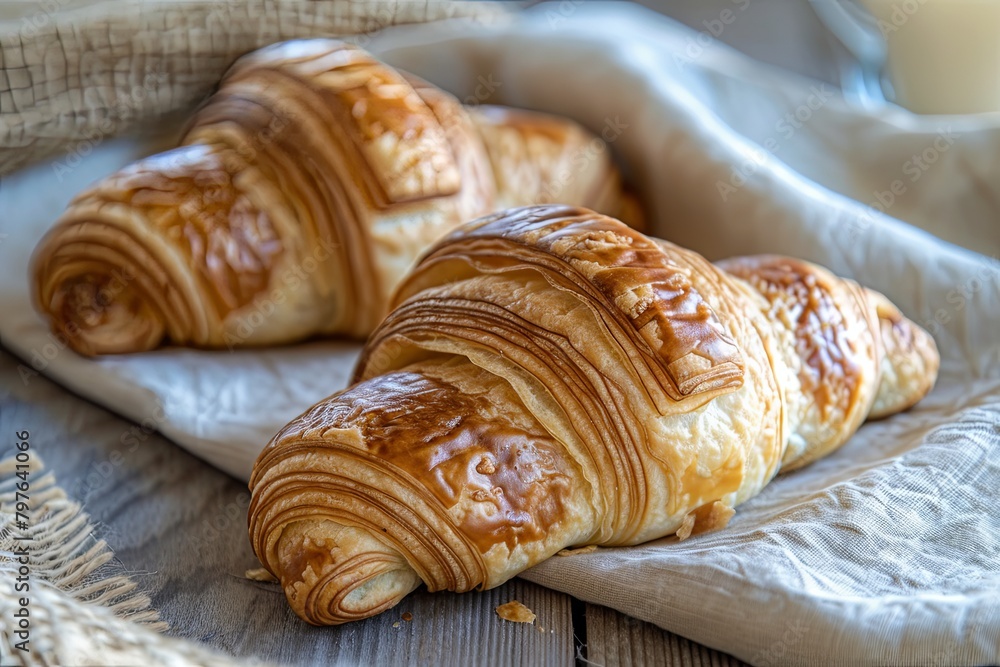 Dual Delectable Croissants: Soft Focus French Pastry Delight Dual Delectable Croissants: Soft Focus French Pastry Delight