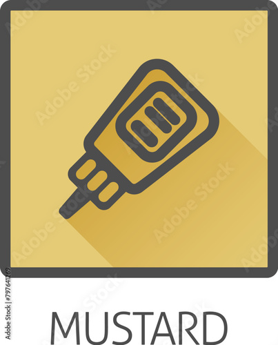Ketchup or mustard sauce bottle food stylised icon concept. Possibly an icon for the mustard allergen or allergy.