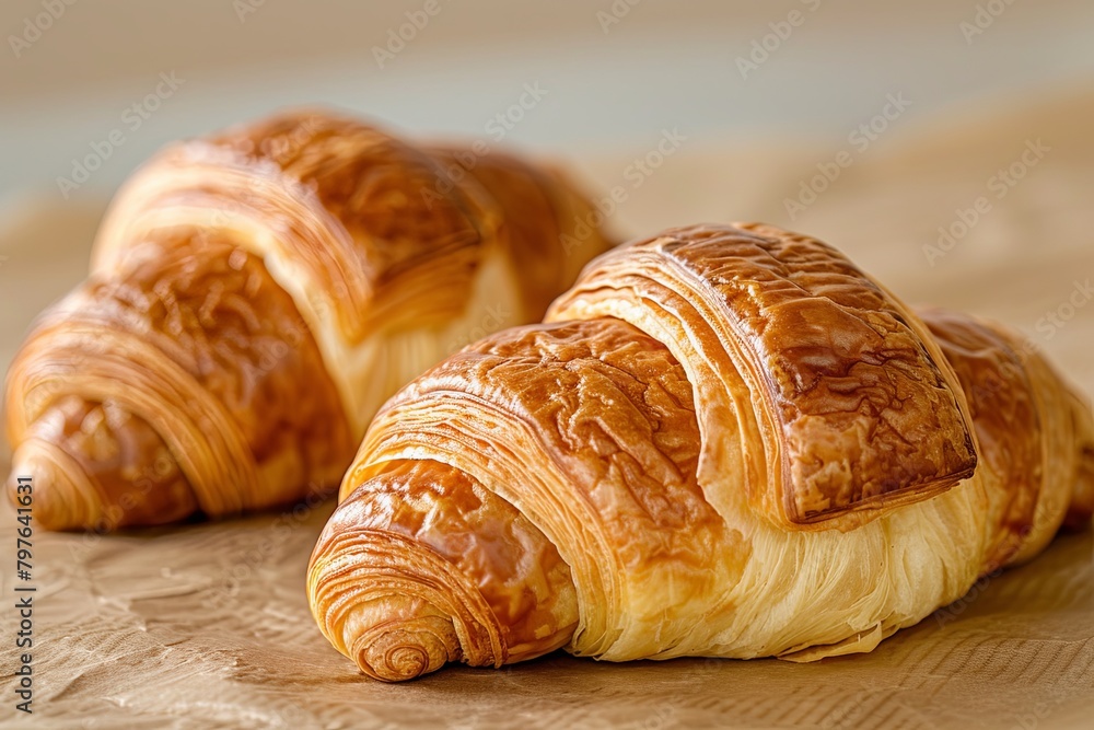 Golden Bakery Delights: Two Gourmet Croissants Breakfast In Focus