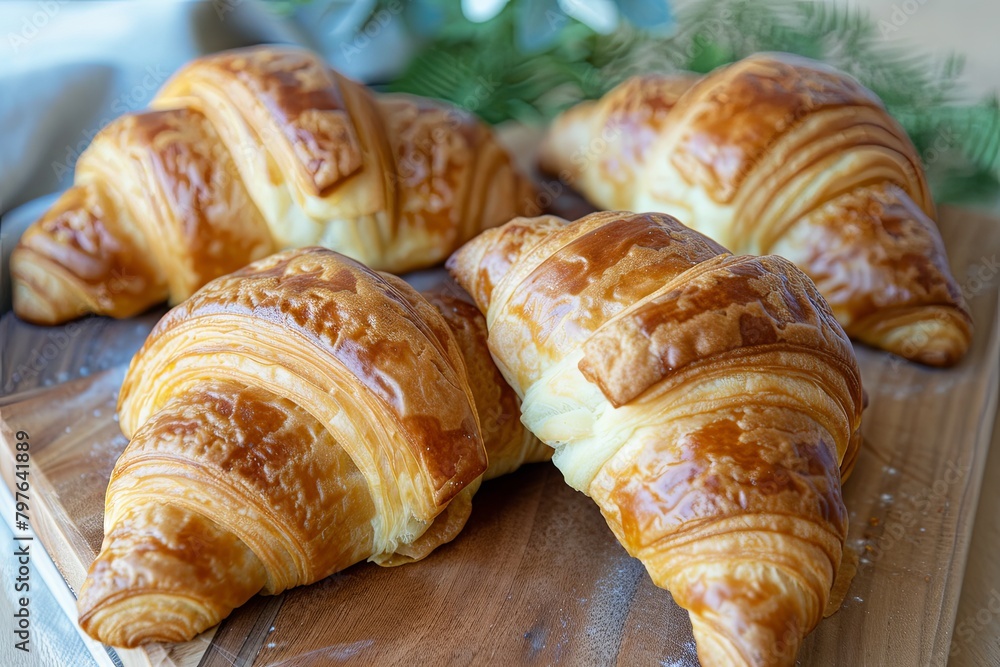 Golden Bakery Delights: Two Indulging in Warm Croissants at Breakfast