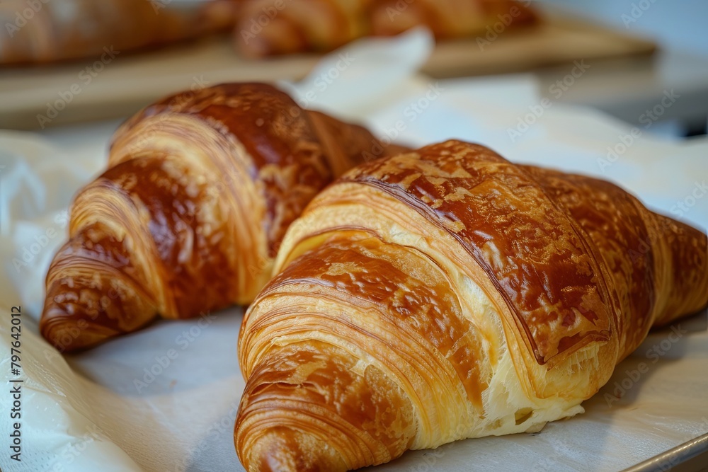 Golden Bakery Delights: The Art of Croissants Delicious - Fresh Breakfast Duo in Focus