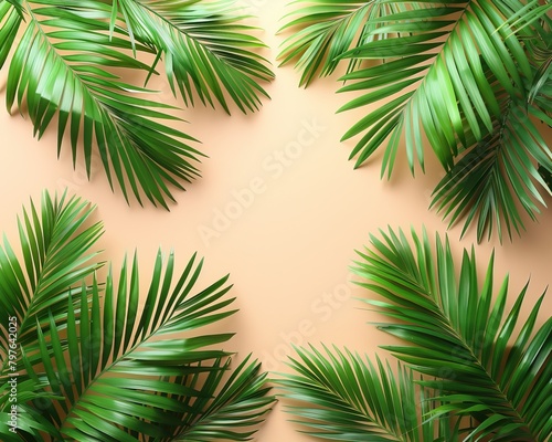 Green palm leaves on a beige background © Fay Melronna 
