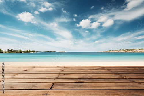Wooden pier on tropical beach with turquoise water and blue sky © Creative