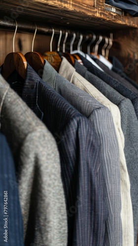 Formal suits hanging in the men's maison.