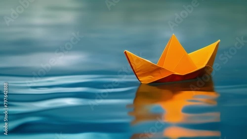 Closeup of a paper boat floating on calm water symbolizing the journey towards healing and transformation in trauma counseling as a means of building a peaceful and resilient mind. . photo